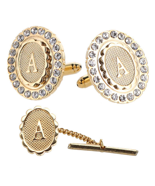 Vittorio Vico Bling Initial Cufflinks & Tie Tack Set in Gift Box Vittorio Vico