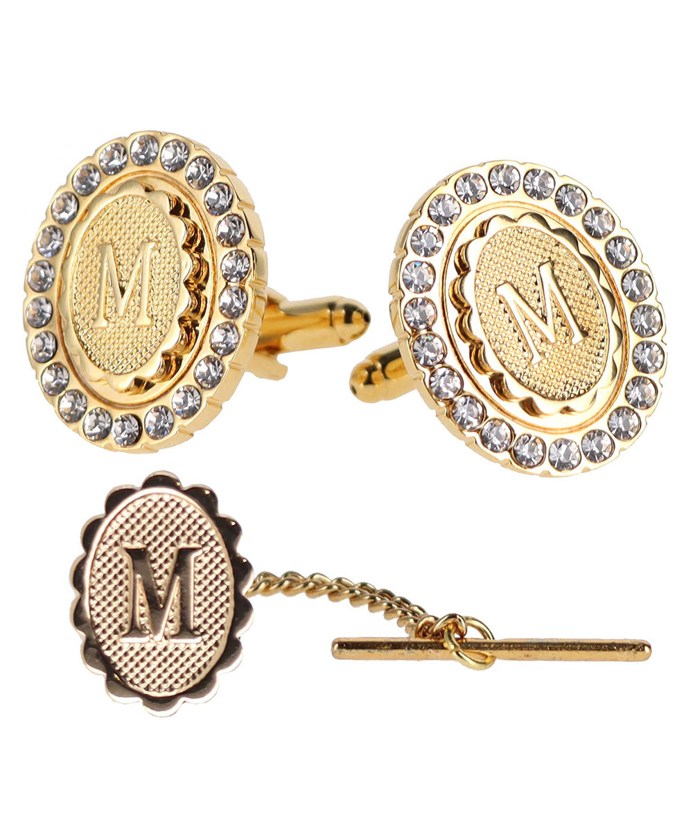 Vittorio Vico Bling Initial Cufflinks & Tie Tack Set in Gift Box Vittorio Vico