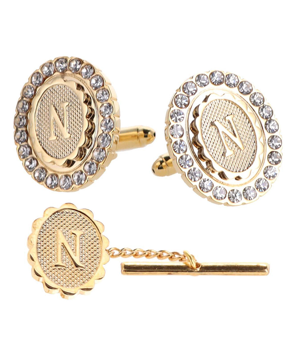 Vittorio Vico Bling Initial Cufflinks & Tie Tack Set in Gift Box Vittorio Vico