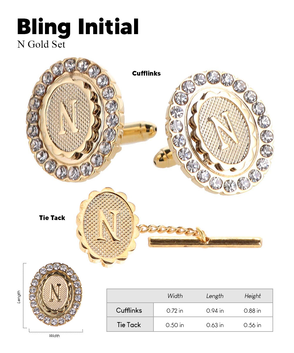 Vittorio Vico Bling Initial Cufflinks & Tie Tack Set in Gift Box Vittorio Vico