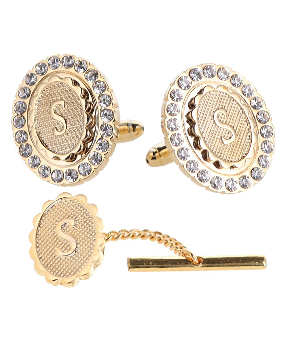 Vittorio Vico Bling Initial Cufflinks & Tie Tack Set in Gift Box Vittorio Vico