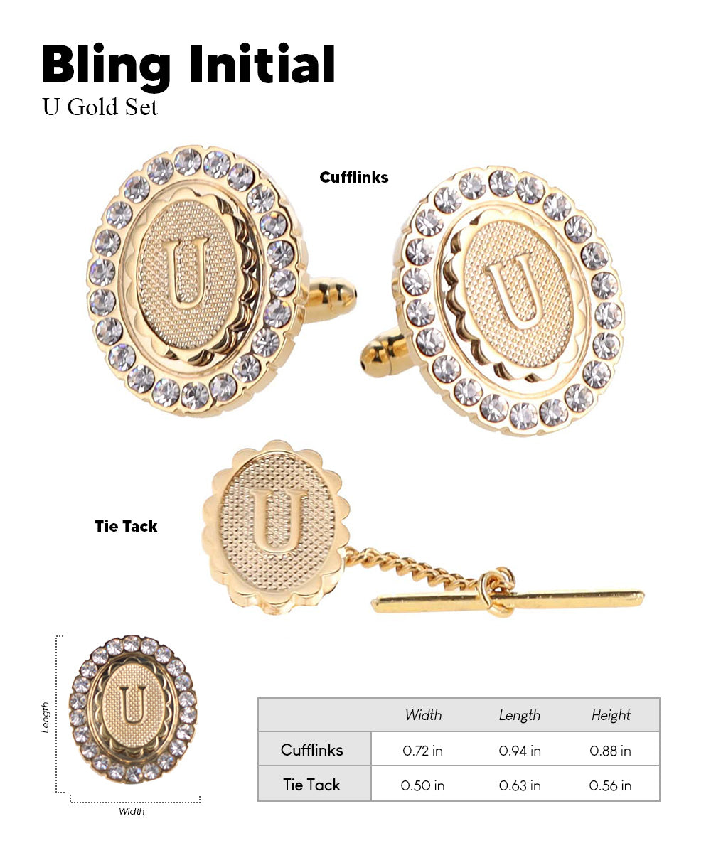 Vittorio Vico Bling Initial Cufflinks & Tie Tack Set in Gift Box Vittorio Vico