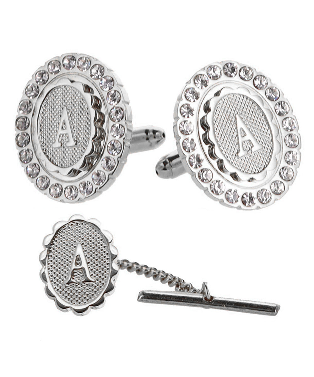 Vittorio Vico Bling Initial Cufflinks & Tie Tack Set in Gift Box Vittorio Vico