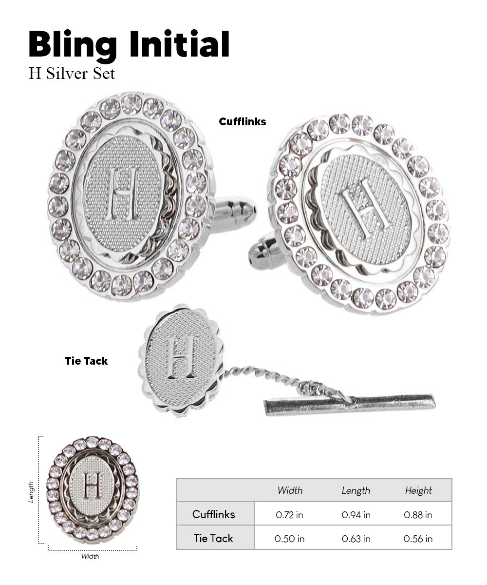 Vittorio Vico Bling Initial Cufflinks & Tie Tack Set in Gift Box Vittorio Vico