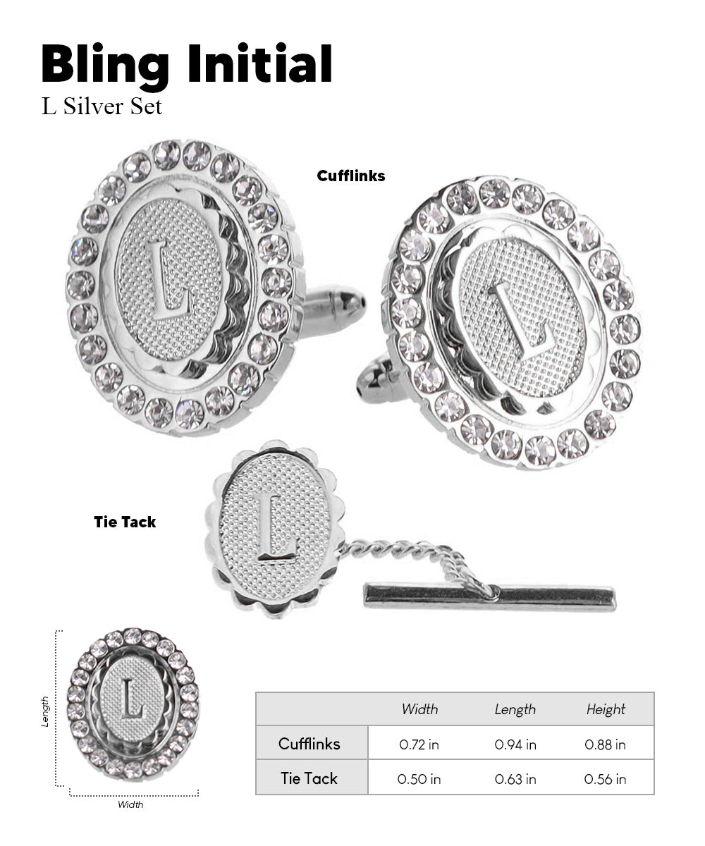Vittorio Vico Bling Initial Cufflinks & Tie Tack Set in Gift Box Vittorio Vico