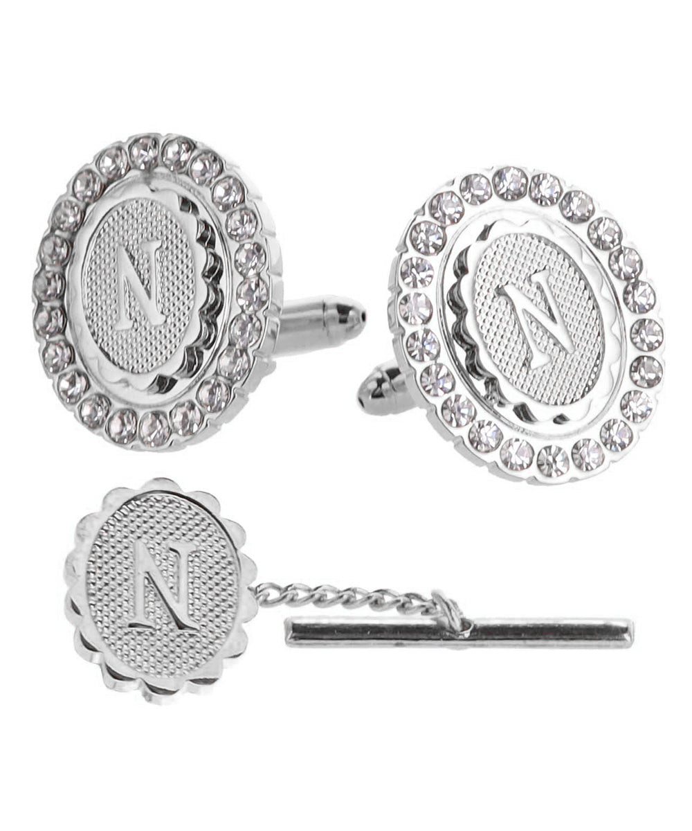 Vittorio Vico Bling Initial Cufflinks & Tie Tack Set in Gift Box Vittorio Vico