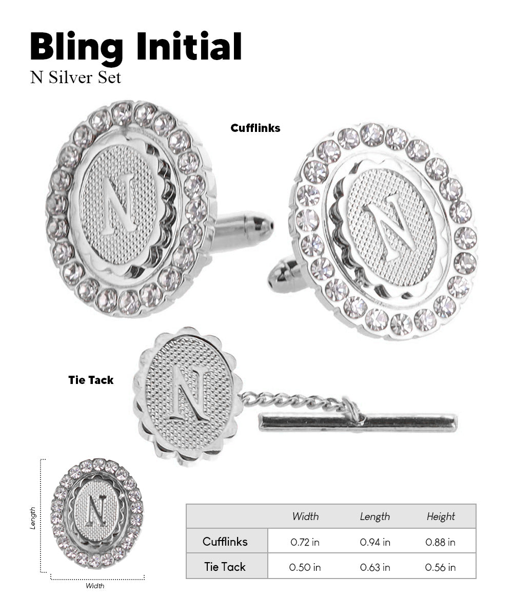 Vittorio Vico Bling Initial Cufflinks & Tie Tack Set in Gift Box Vittorio Vico