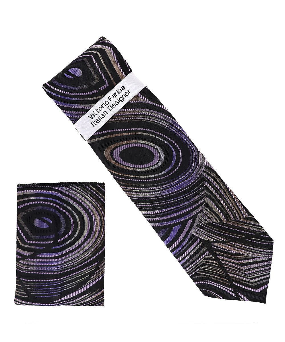 Vittorio Farina Men's Geometric Design Necktie & Pocket Square Vittorio Farina