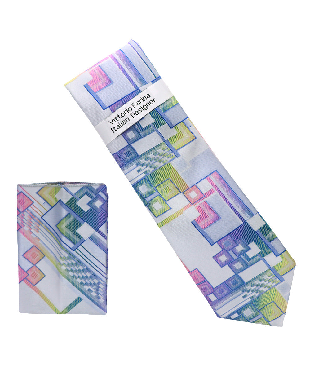 Vittorio Farina Men's Geometric Design Necktie & Pocket Square Vittorio Farina