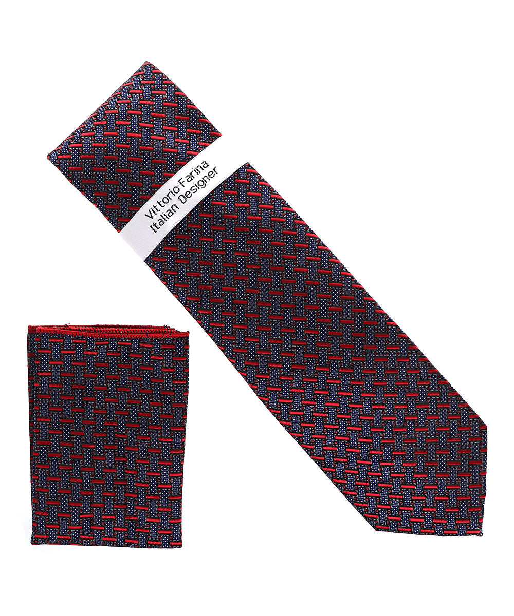 Vittorio Farina Men's Geometric Design Necktie & Pocket Square Vittorio Farina