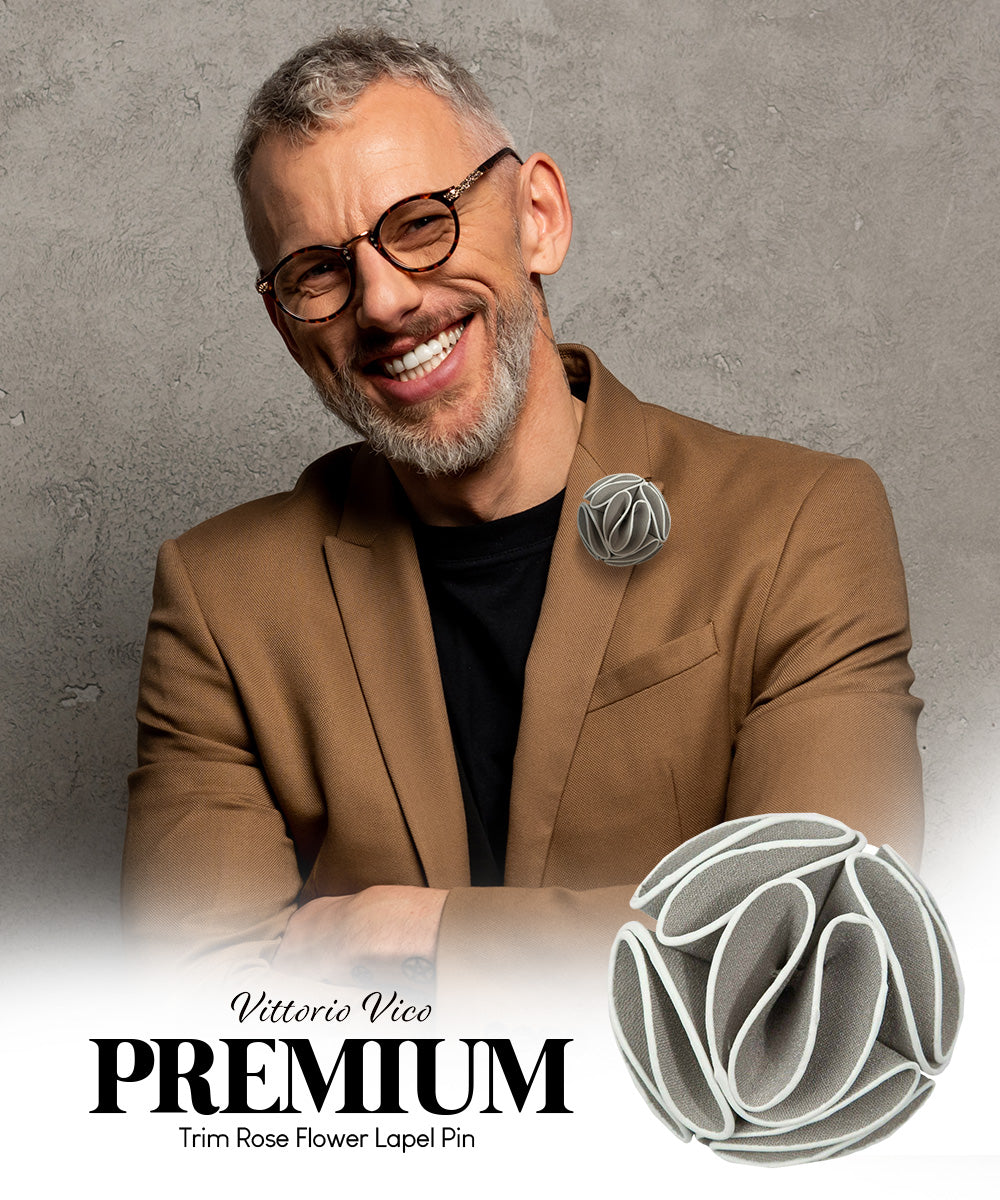 Vittorio Vico Unisex Trim Rose Flower Lapel Pin