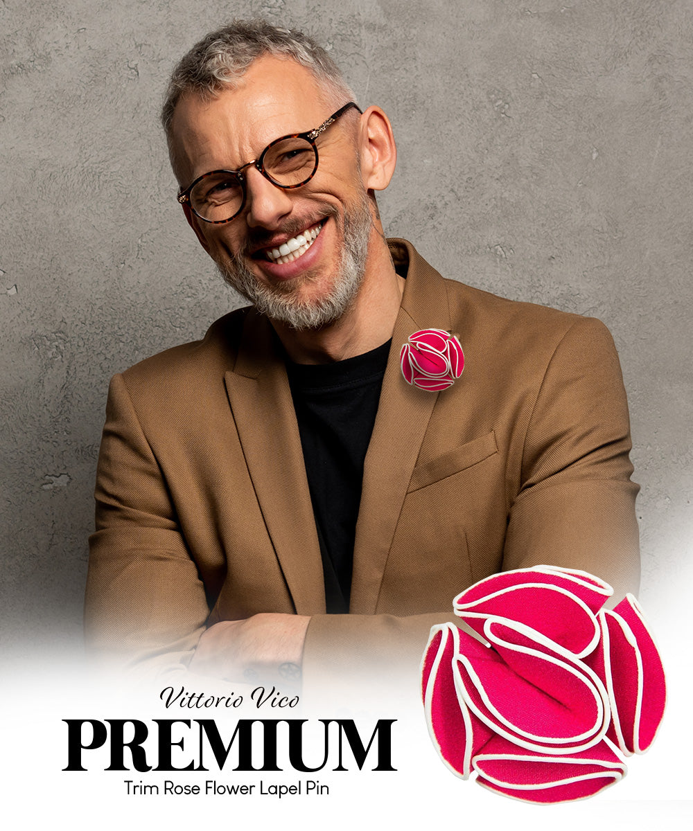 Vittorio Vico Unisex Trim Rose Flower Lapel Pin