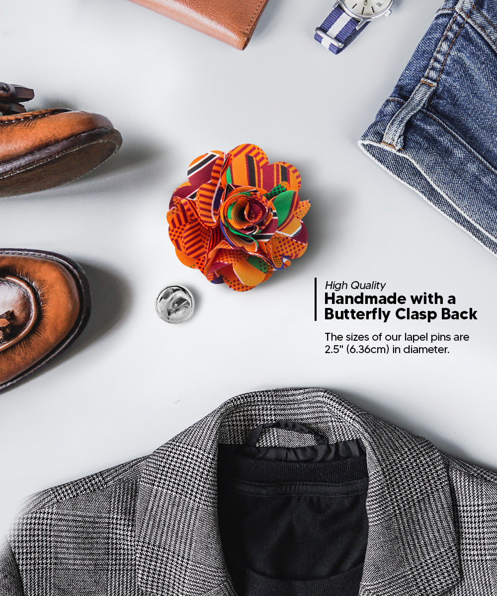 Vittorio Vico Unisex Kente Satin Flower Lapel Pin