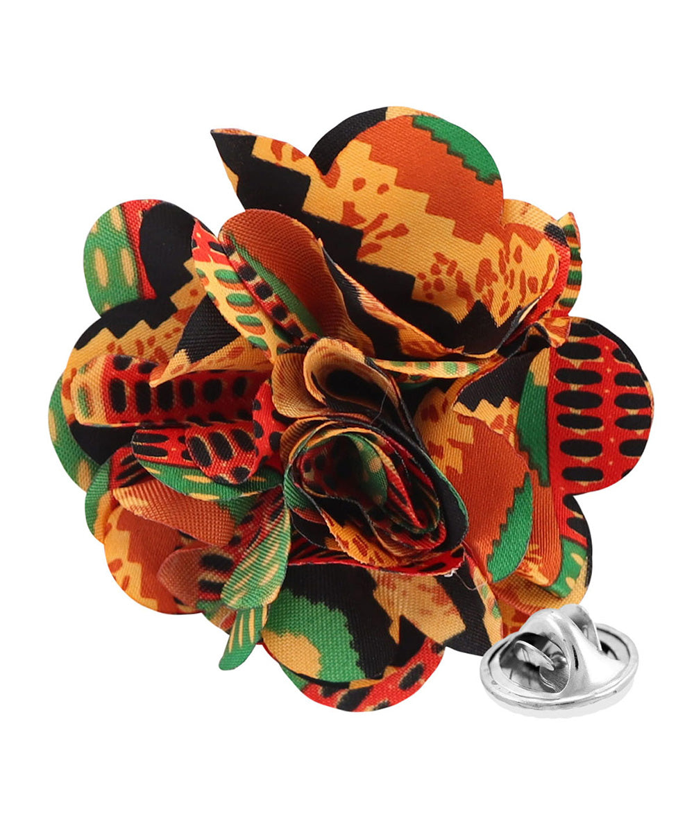 Vittorio Vico Unisex Kente Satin Flower Lapel Pin