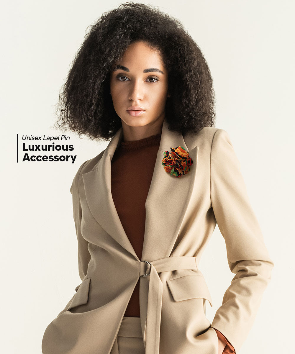 Vittorio Vico Unisex Kente Satin Flower Lapel Pin