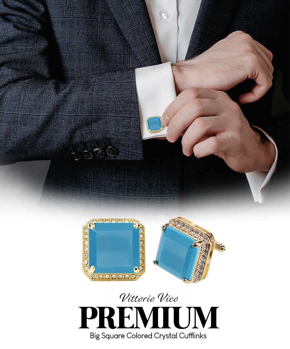 Vittorio Vico Large Big Square Crystal Colorstone Cufflinks: CL 70XX Series Vittorio Vico