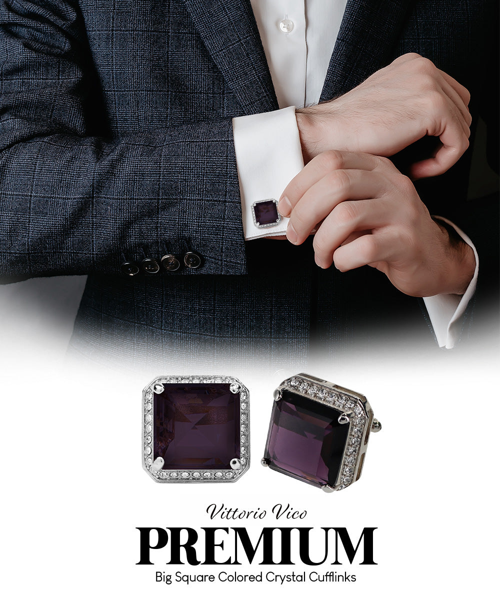 Vittorio Vico Large Big Square Crystal Colorstone Cufflinks: CL 70XX Series Vittorio Vico