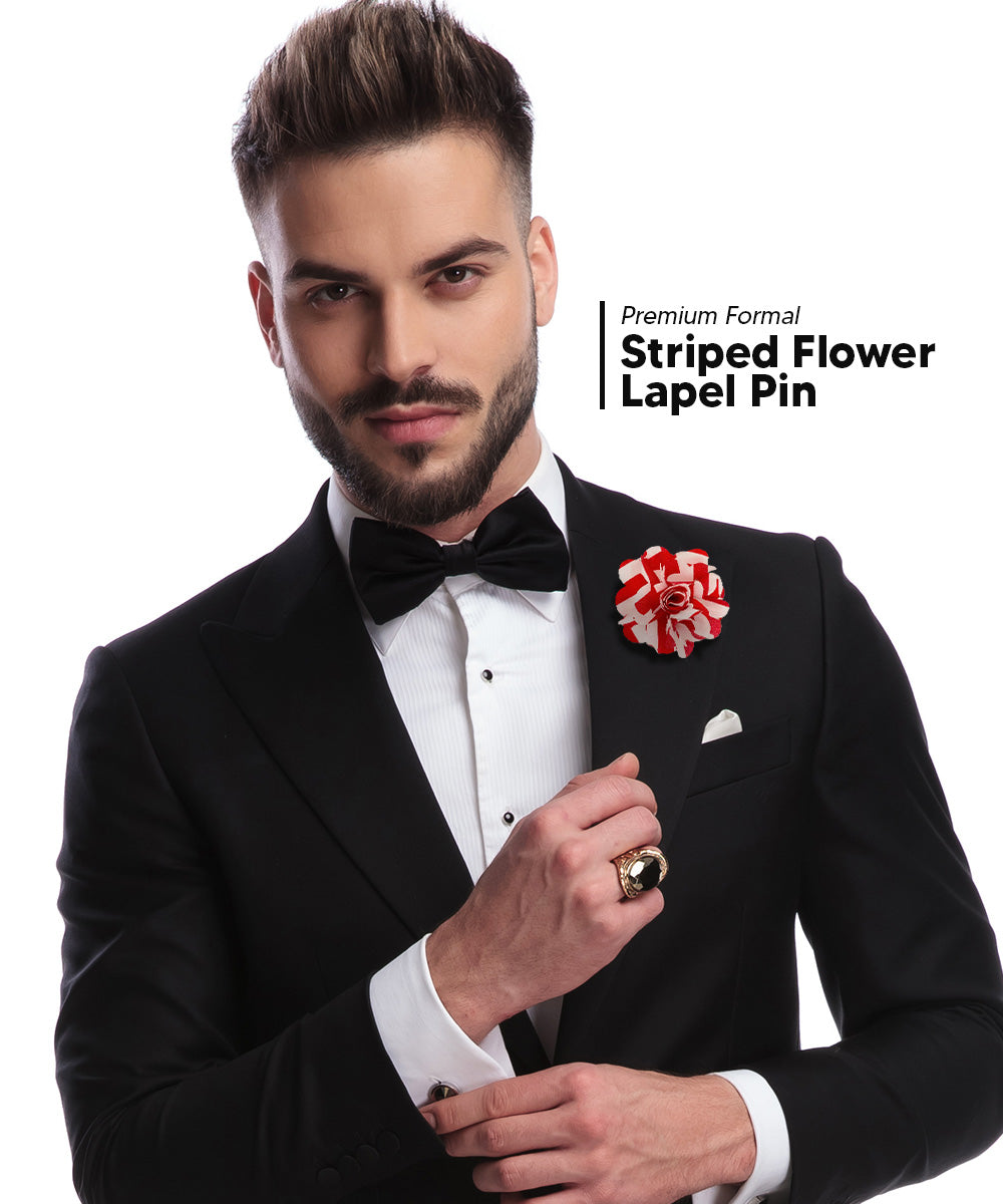 Vittorio Vico Unisex Striped Satin Flower Lapel Pin