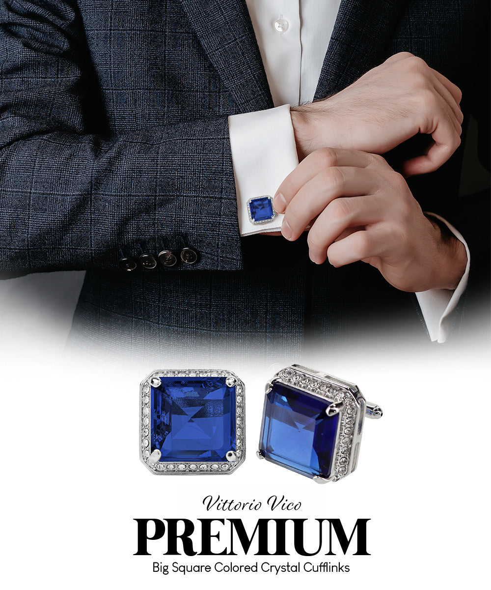 Vittorio Vico Large Big Square Crystal Colorstone Cufflinks: CL 70XX Series Vittorio Vico