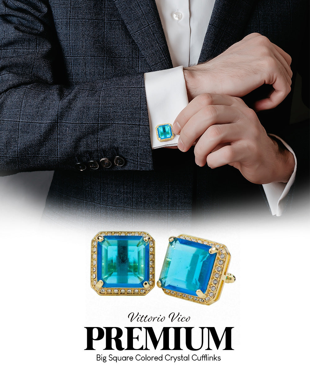 Vittorio Vico Large Big Square Crystal Colorstone Cufflinks: CL 70XX Series Vittorio Vico