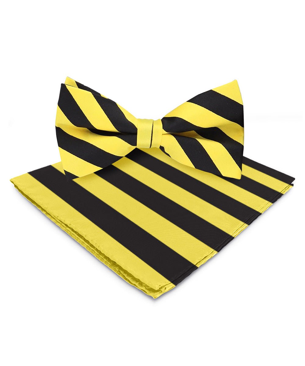 Vittorio Farina Men's Striped Satin Bow Tie & Pocket Square in Gift Box - bh - 1576 - Classy Cufflinks