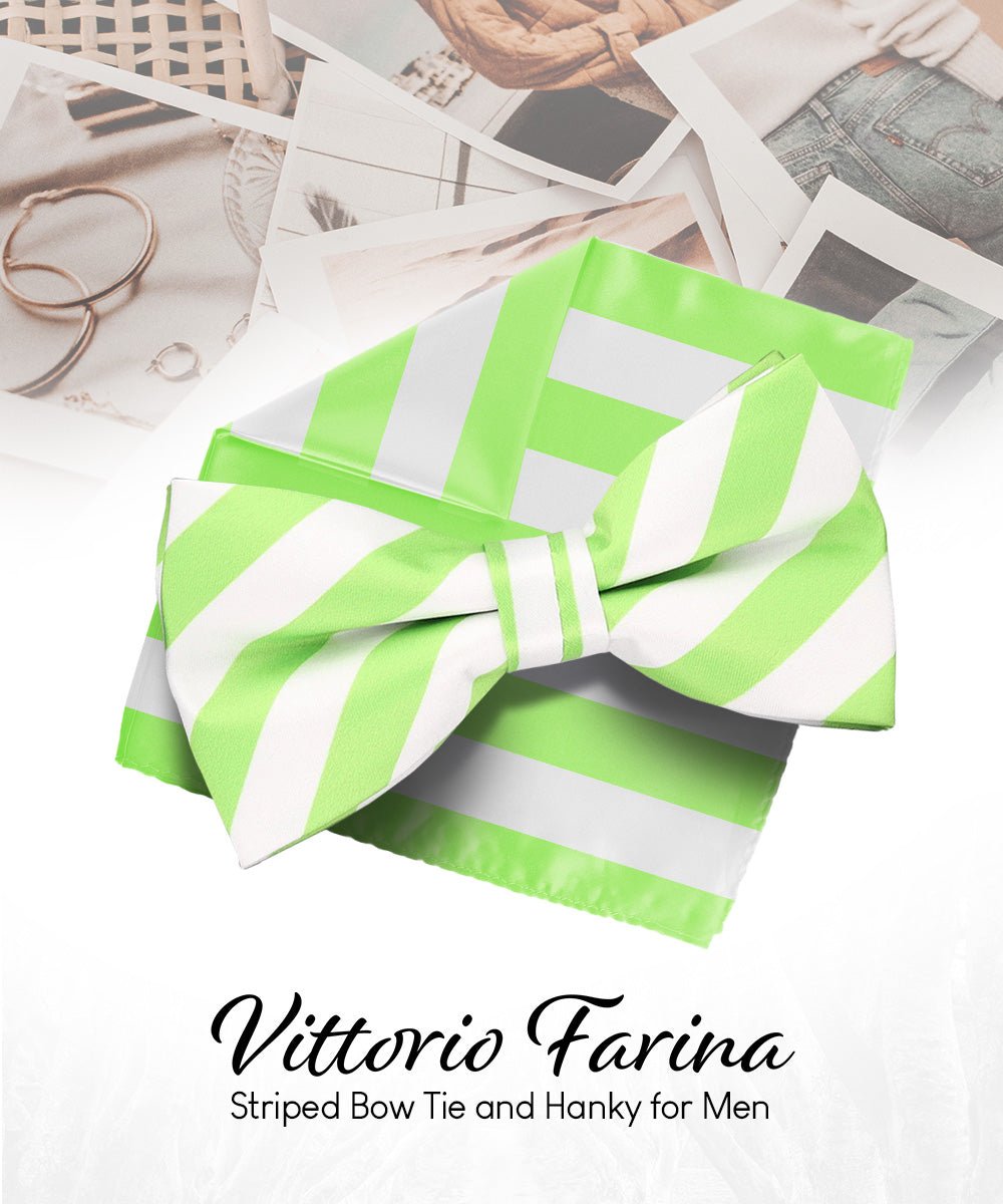 Vittorio Farina Men's Striped Satin Bow Tie & Pocket Square in Gift Box - bh - 1577 - Classy Cufflinks