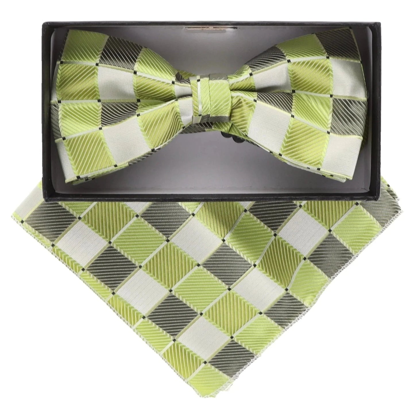 Vittorio Farina Men's Geometric Design Satin Bow Tie & Pocket Square in Gift Box - BH - D - 21012 - Classy Cufflinks