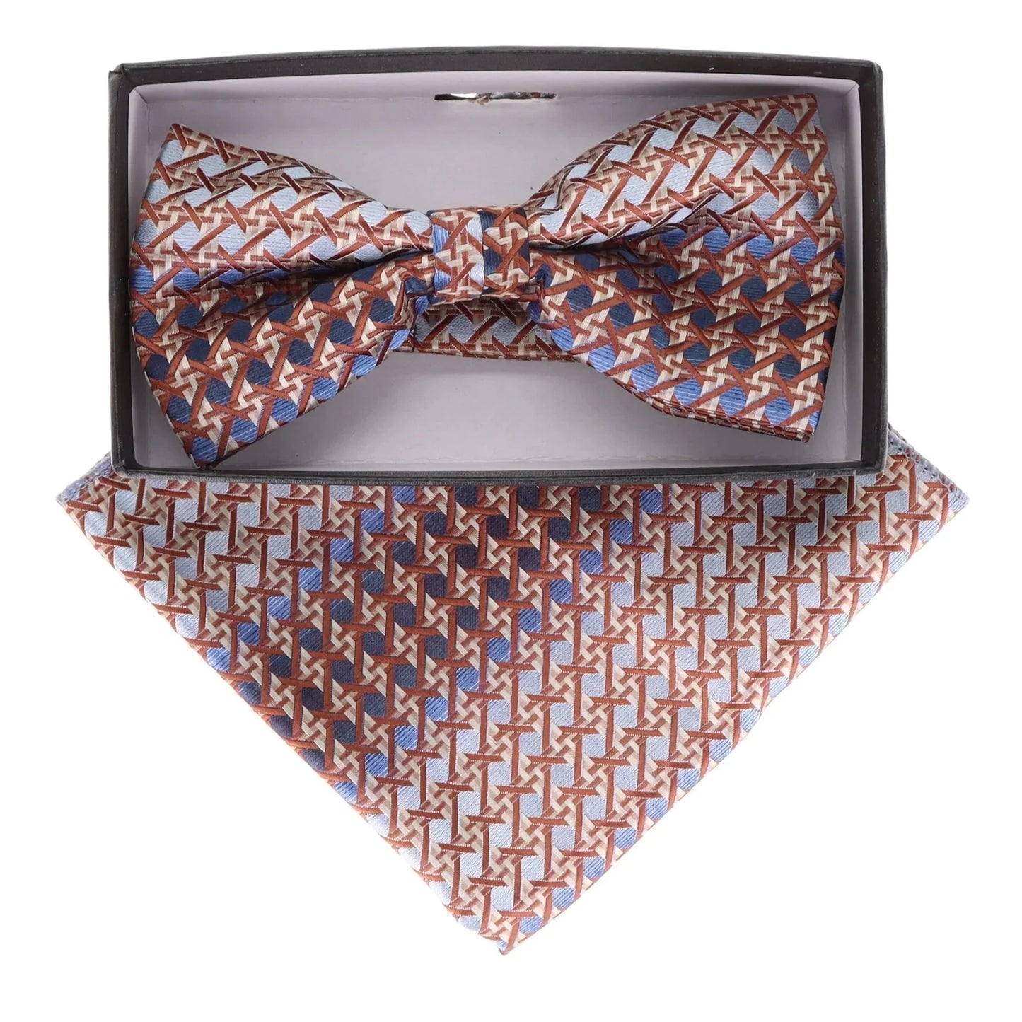 Vittorio Farina Men's Geometric Design Satin Bow Tie & Pocket Square in Gift Box - BH - D - 21162 - Classy Cufflinks