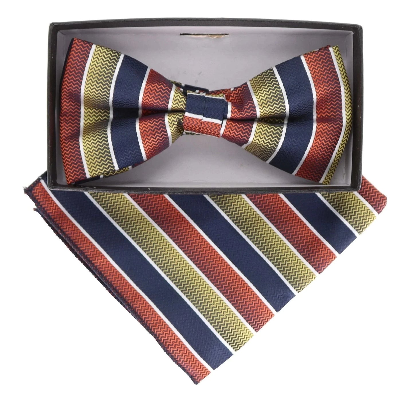 Vittorio Farina Men's Geometric Design Satin Bow Tie & Pocket Square in Gift Box - BH - D - 21162 - Classy Cufflinks