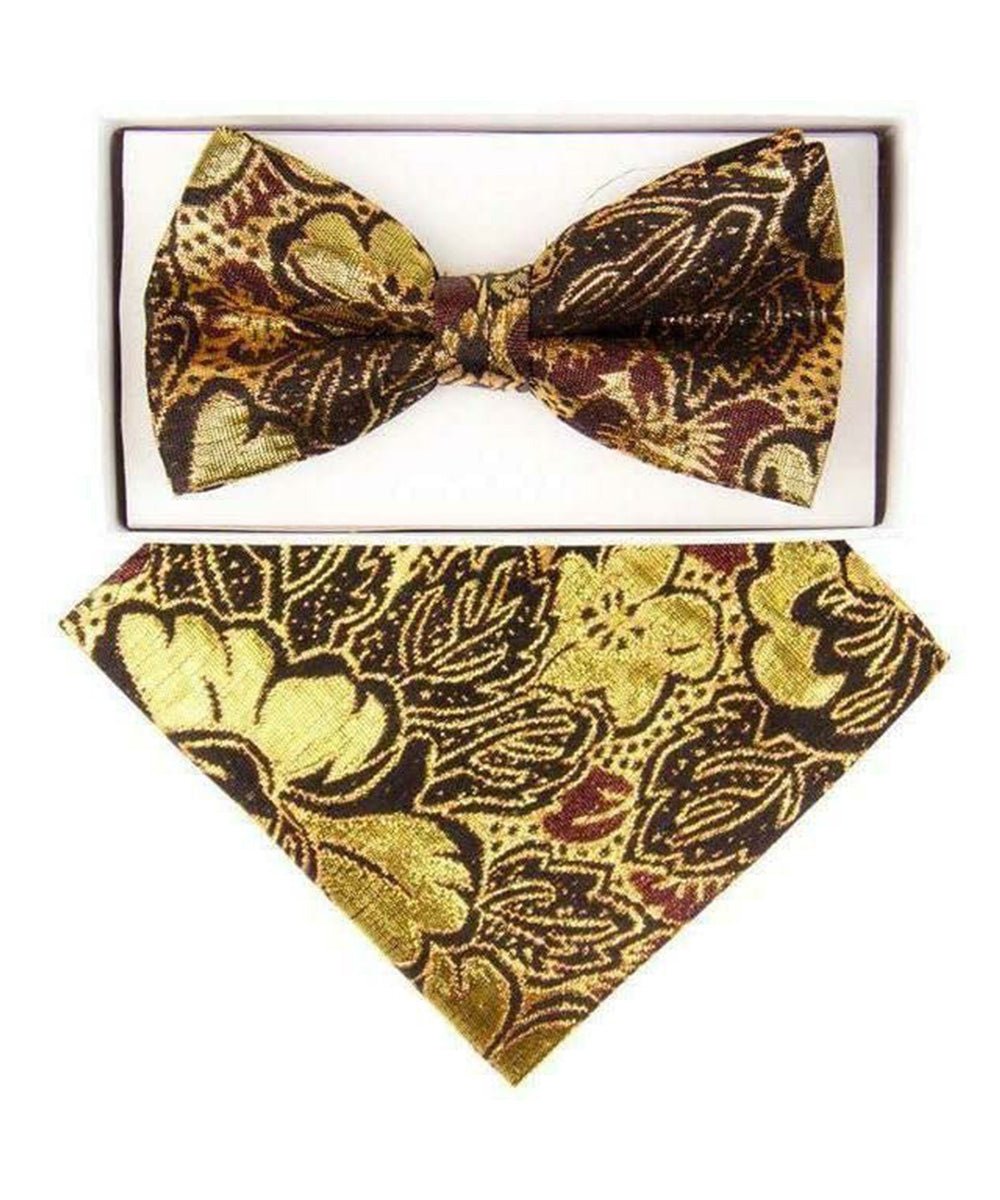 Vittorio Farina Men's Metallic Design Bow Tie & Pocket Square in Gift Box - bhm - 037 - Classy Cufflinks