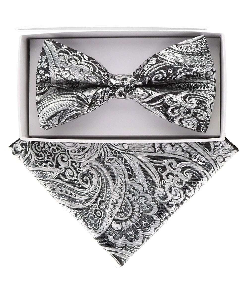 Vittorio Farina Men's Metallic Design Bow Tie & Pocket Square in Gift Box - bhm - 038 - Classy Cufflinks