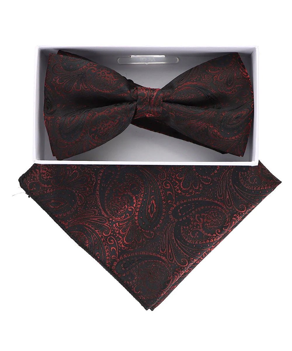 Vittorio Farina Men's Metallic Design Bow Tie & Pocket Square in Gift Box - bhm - 067 - Classy Cufflinks