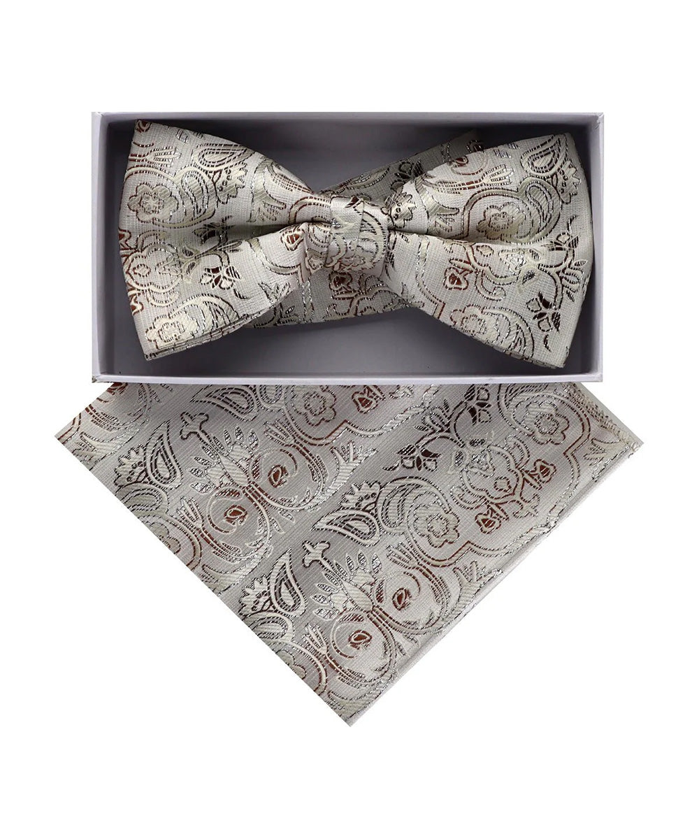 Vittorio Farina Men's Metallic Design Bow Tie & Pocket Square in Gift Box Vittorio Farina