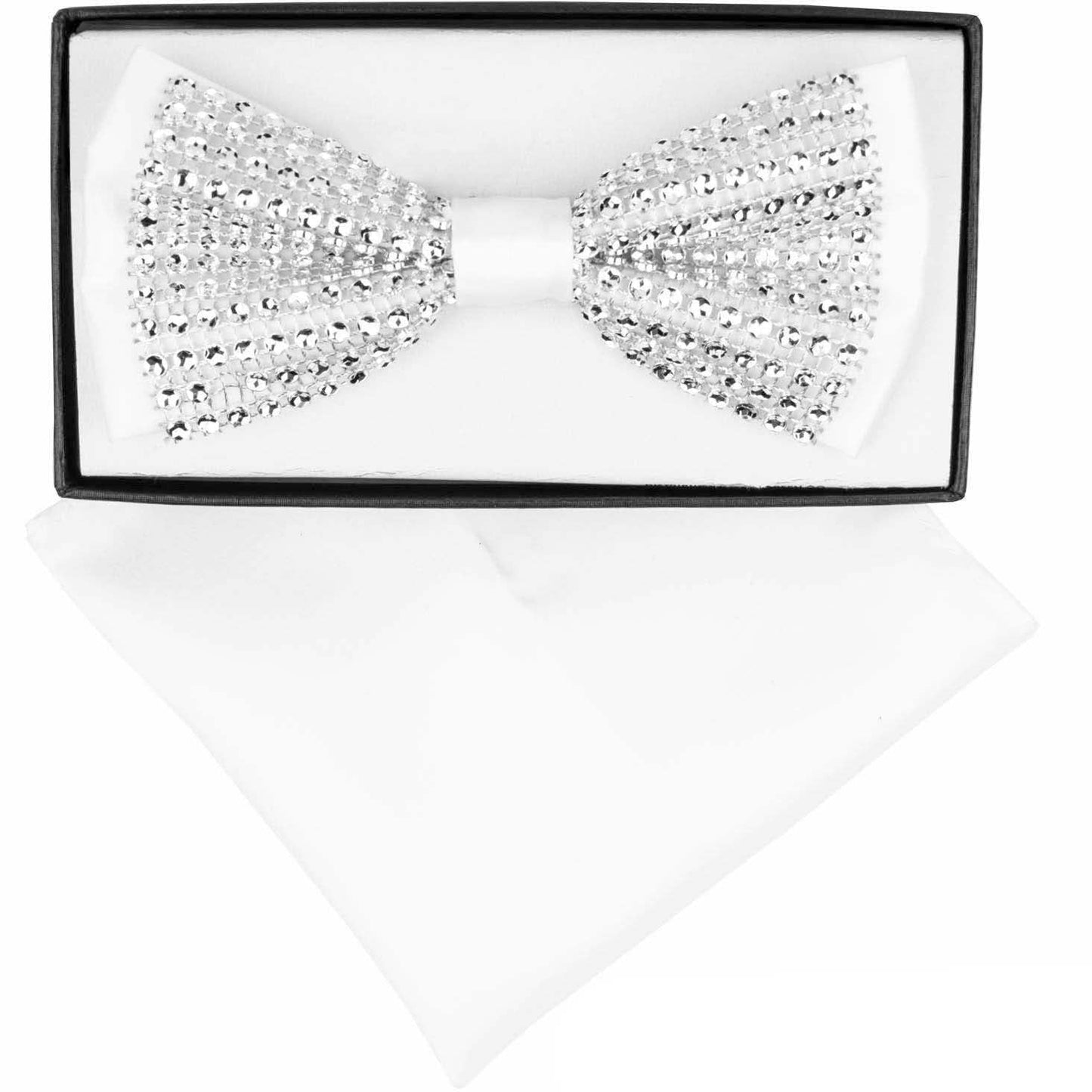 Vittotio Farina Men's Rhinestone Bow Tie and Pocket Square in Gift Box Vittorio Farina