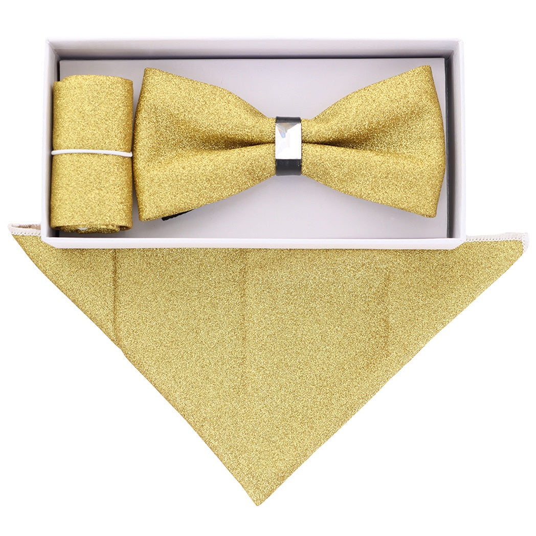 Vittotio Farina Men's Rhinestone Bow Tie and Pocket Square in Gift Box Vittorio Farina