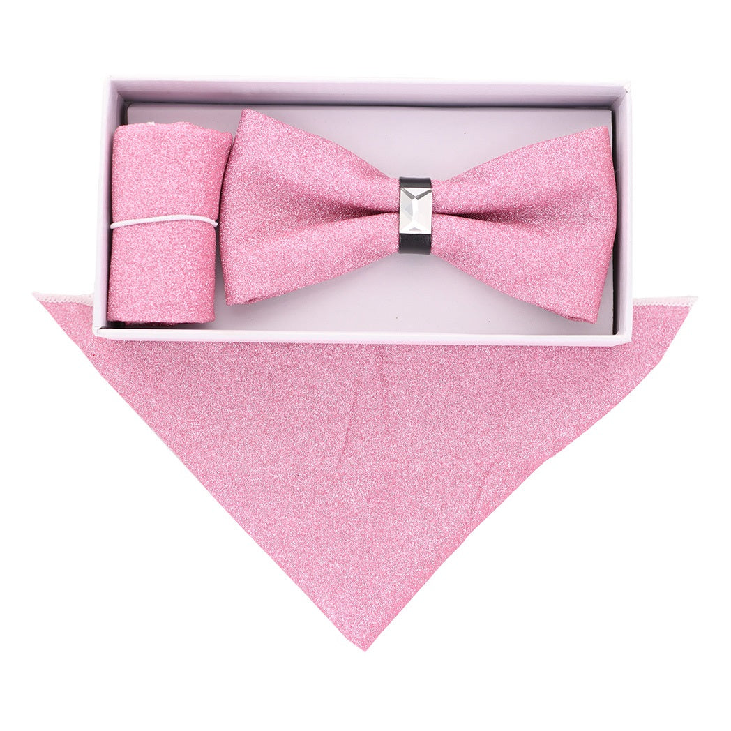 Vittotio Farina Men's Rhinestone Bow Tie and Pocket Square in Gift Box Vittorio Farina