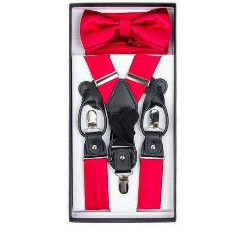 Vittorio Farina Men's Clip End Suspender, Bow Tie and Pocket Square Set with Silver Hardware in Gift Box: 70% Polyester & 30% Elastomer Vittorio Farina