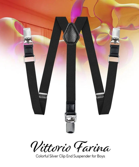 Vittorio Farina Boy's Clip End Suspender with Silver Hardware in Gift Box: 70% Polyester & 30% - Suits You Sir - Black -
