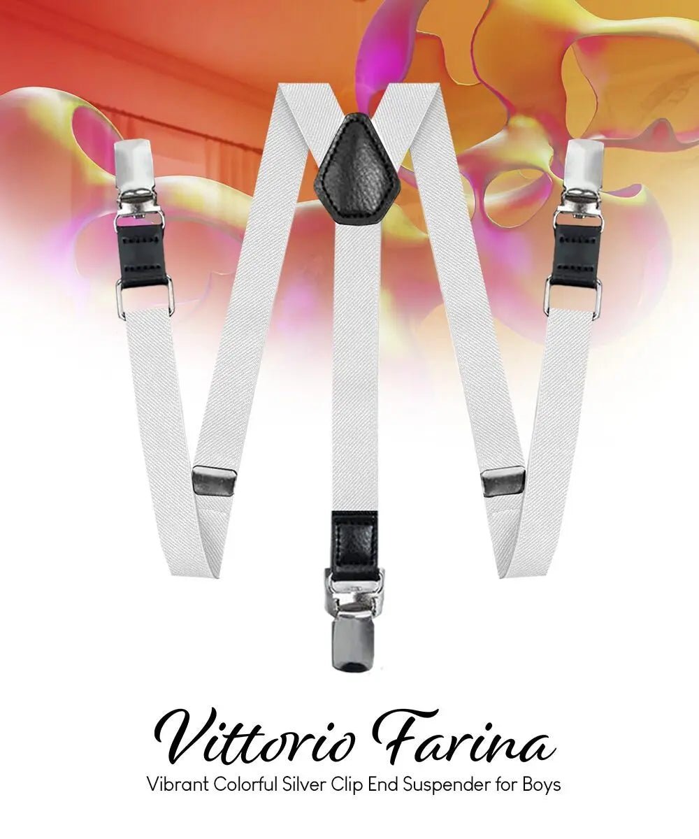 Vittorio Farina Boy's Clip End Suspender with Silver Hardware in Gift Box: 70% Polyester & 30% - Suits You Sir - White -