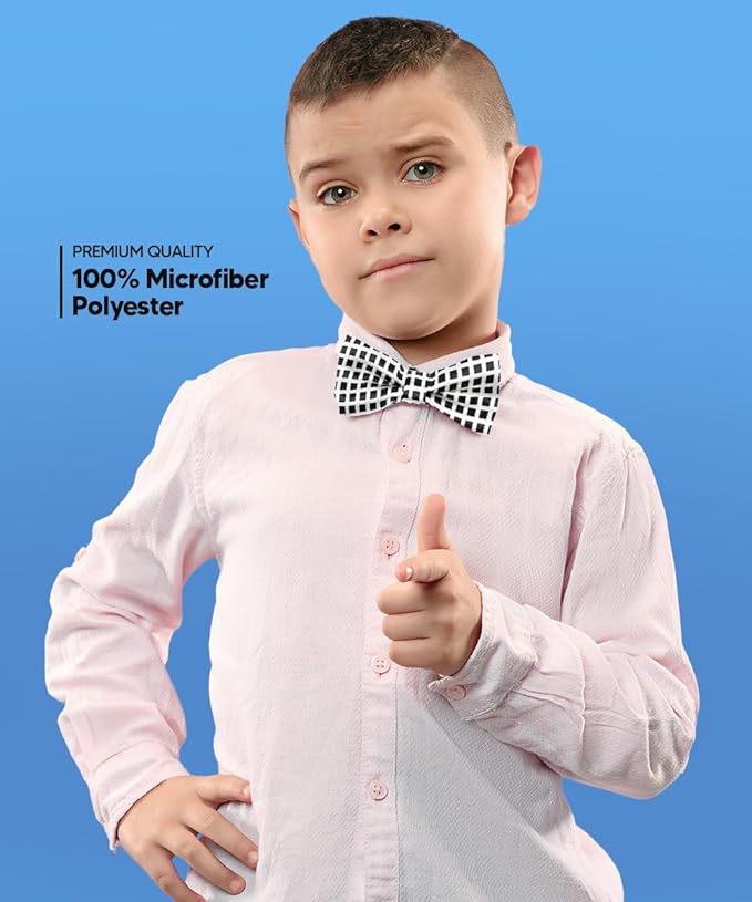 Vittorio Farina Boy's Design Satin Bow Tie - Suits You Sir - Black and White Checkerboard -