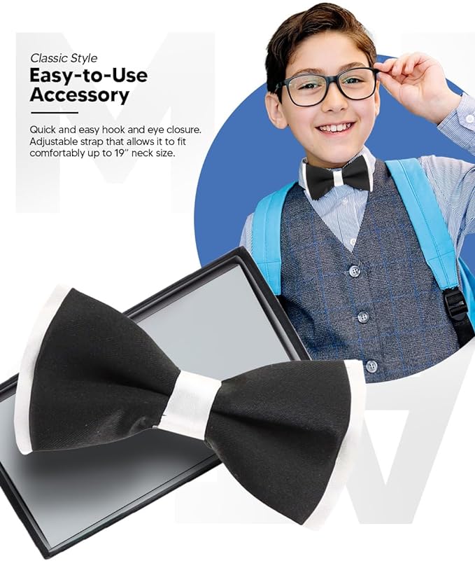 Vittorio Farina Boy's Design Satin Bow Tie - Suits You Sir - Black and White Fold -