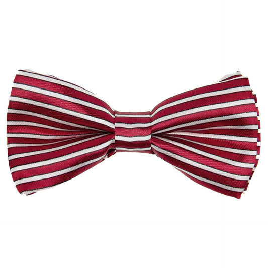 Vittorio Farina Boy's Design Satin Bow Tie - Suits You Sir - Burgundy and White Stripes -