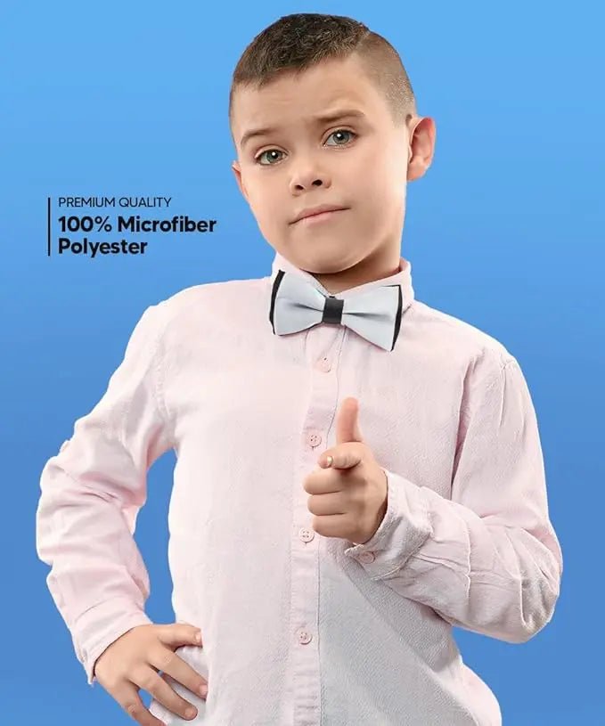 Vittorio Farina Boy's Design Satin Bow Tie - Suits You Sir - Gray and Black Fold -