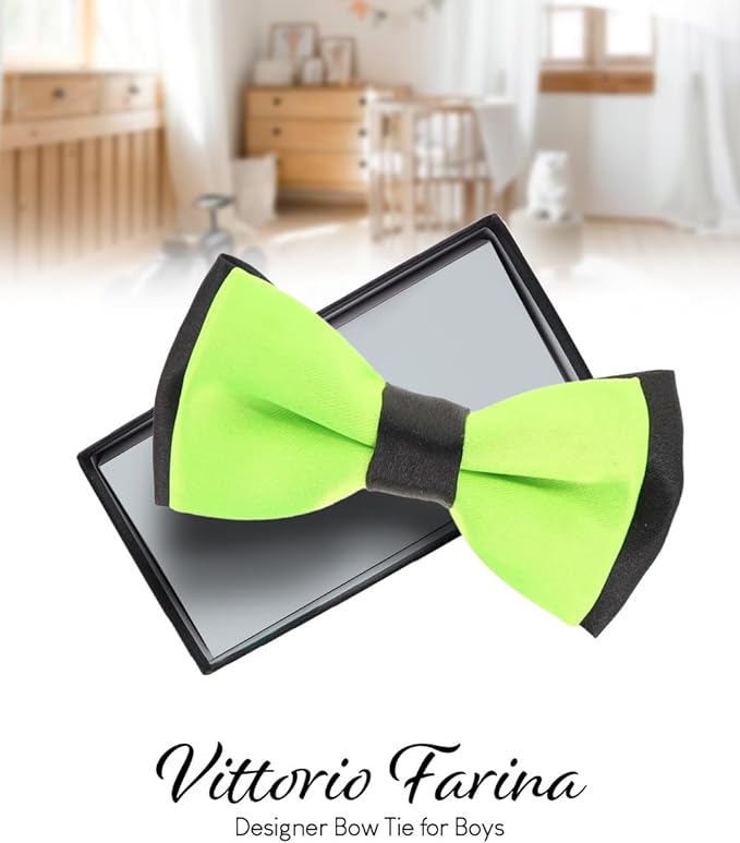 Vittorio Farina Boy's Design Satin Bow Tie - Suits You Sir - Green and Black Fold -