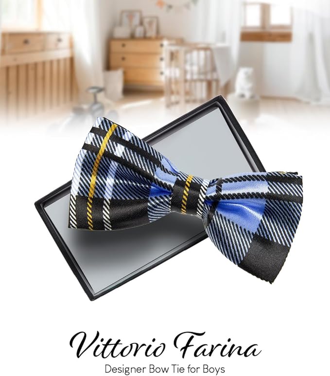 Vittorio Farina Boy's Design Satin Bow Tie - Suits You Sir - Ivory and White Fold -