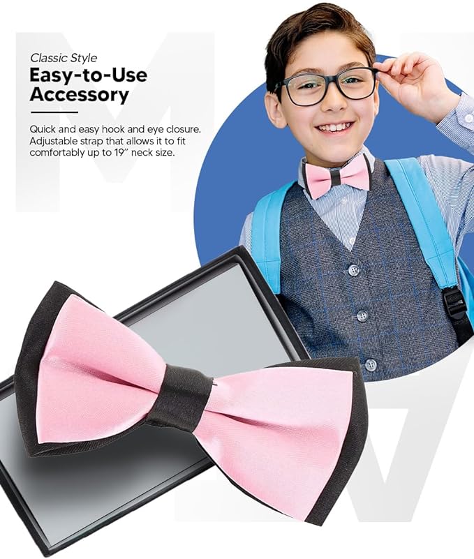 Vittorio Farina Boy's Design Satin Bow Tie - Suits You Sir - Pink and Black Fold -