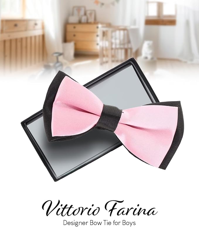 Vittorio Farina Boy's Design Satin Bow Tie - Suits You Sir - Pink and Black Fold -