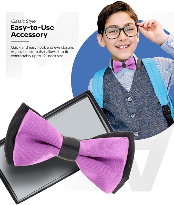Vittorio Farina Boy's Design Satin Bow Tie - Suits You Sir - Purple and Black Fold -