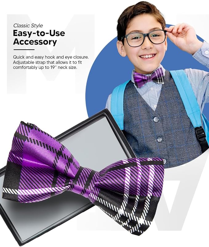 Vittorio Farina Boy's Design Satin Bow Tie - Suits You Sir - Purple Plaid -