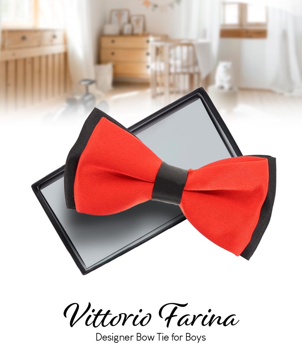 Vittorio Farina Boy's Design Satin Bow Tie - Suits You Sir - Red and Black Fold -